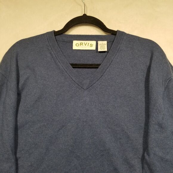 Orvis Sweater Mens Large  Slate Blue V Neck Pullover Cotton Cashmere Blend - Picture 4 of 9